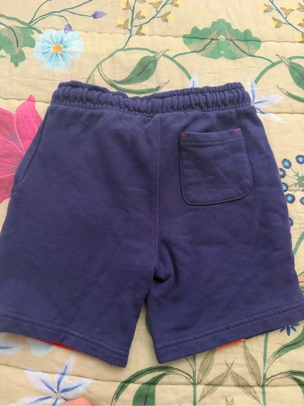 Mini Boden Navy Shorts with Red & Orange Octopus Applique